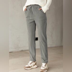 Gray Corduroy Pants Drawstring Casual Straight Leg Pockets Medium